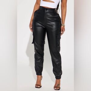 Fashion nova Faux Leather Cargo Jogger - Black size S